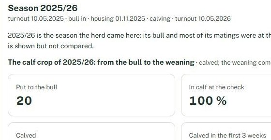 Season 2025/26: put to the bull 20, in calf at the check 100 %