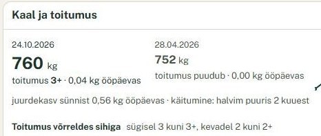 Lehma 0069 leht: 760 kg ja toitumus 3+