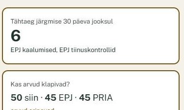 Esitamine: tähtaeg järgmise 30 päeva jooksul, ja kas arvud siin klapivad EPJ ja PRIA omadega