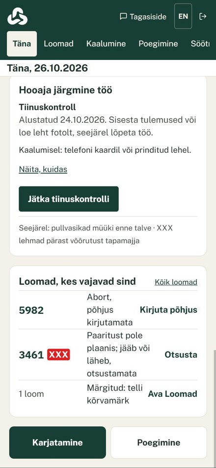 Kari telefonis, Täna: hooaja järgmine töö on tiinuskontroll, ja loomad, kes vajavad tähelepanu